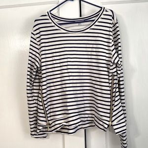 STELLA & DOT Zip Up Striped Navy Blue top